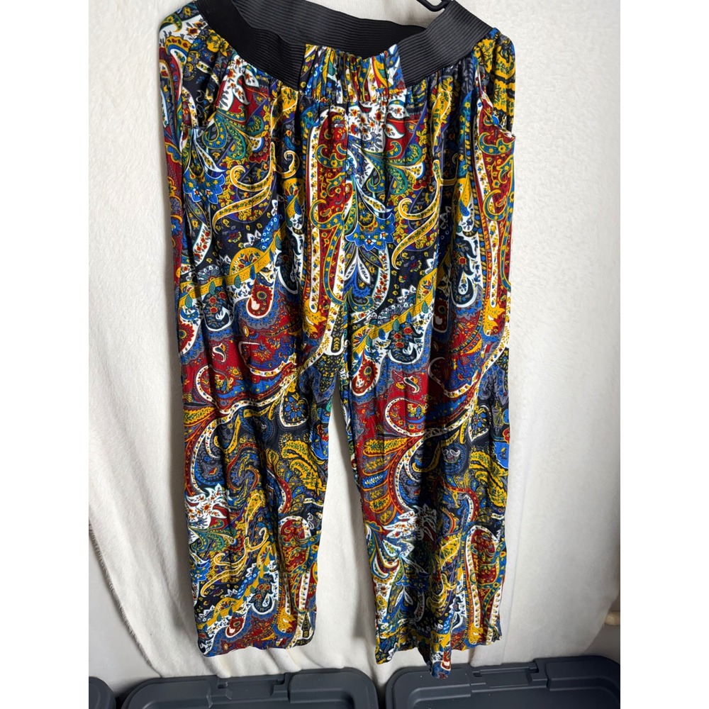 Kimberly C Womens Paisley Print Wide Leg Pants Multi Color Elastic Waist Boho